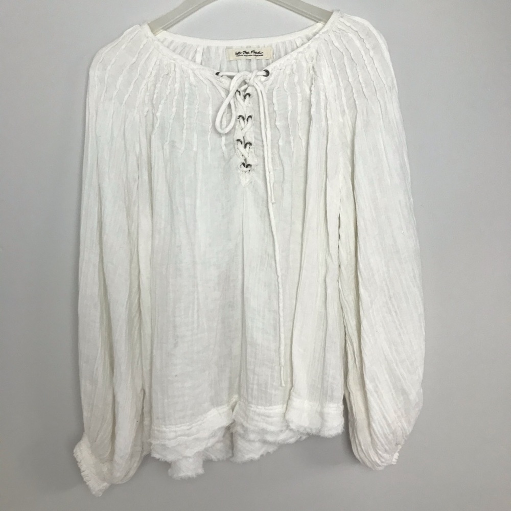Free People Peasant Top Boho Solid White Size M
